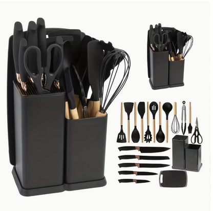 Set Premium 18 Utensili in Silicone & Acacia+ Set Coltelli Professionali
