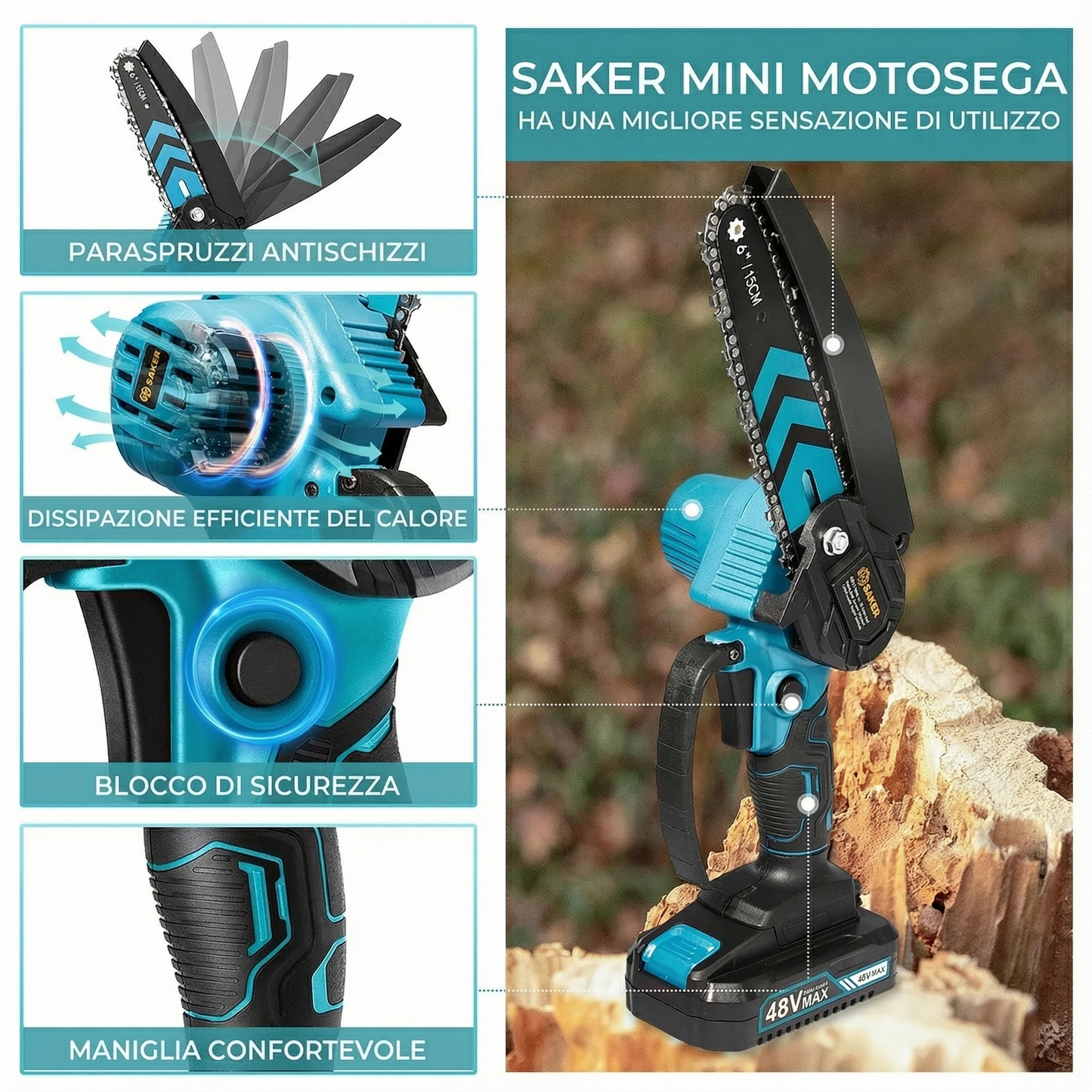 Sussurri - Motosega Elettrica® 6 Pollici - Potente e Compatta